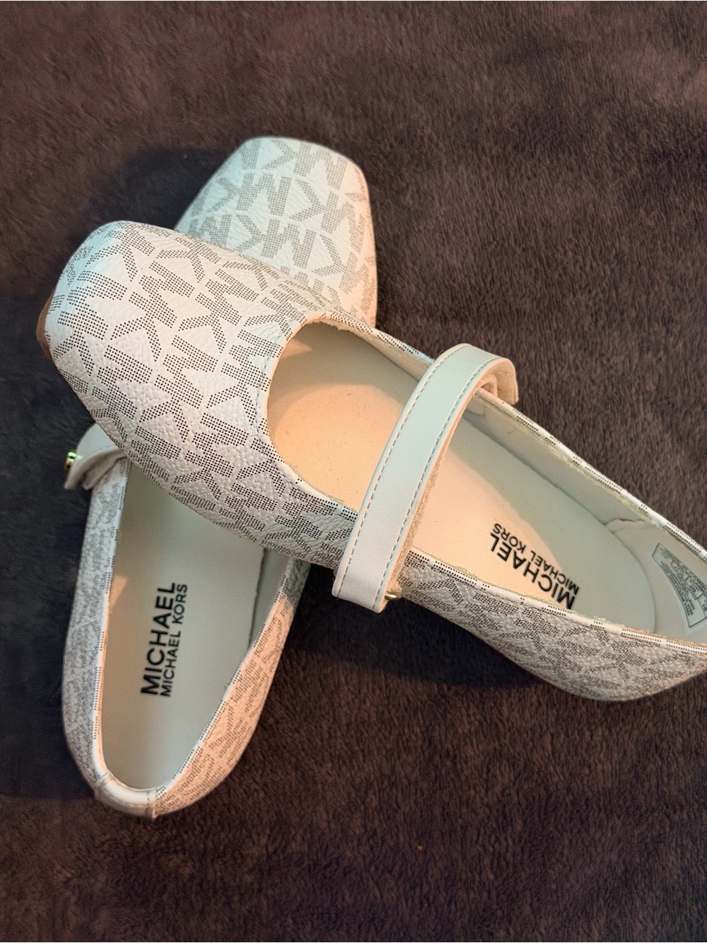 Michael Kors Girls' Cream/White Logo Mary Jane Flats
